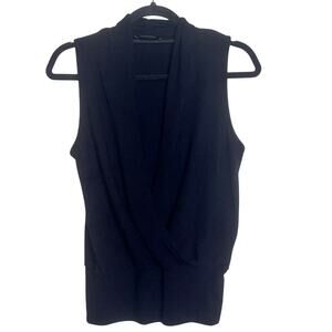 Abbeline Terrycloth Wrap Top Sleeveless Stretch V-Neck Tank Top Black Sz Small